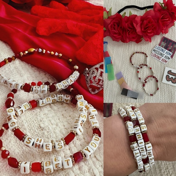 Red Taylor swift tiny letter bracelet set I bet you think about me confetti eras - Picture 1 of 8
